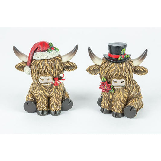 Xmas Highland Cow Tabletop / Highland cow with santa hat and candy cane