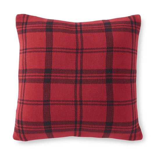 20 " Knit Red Black Plaid Pillow