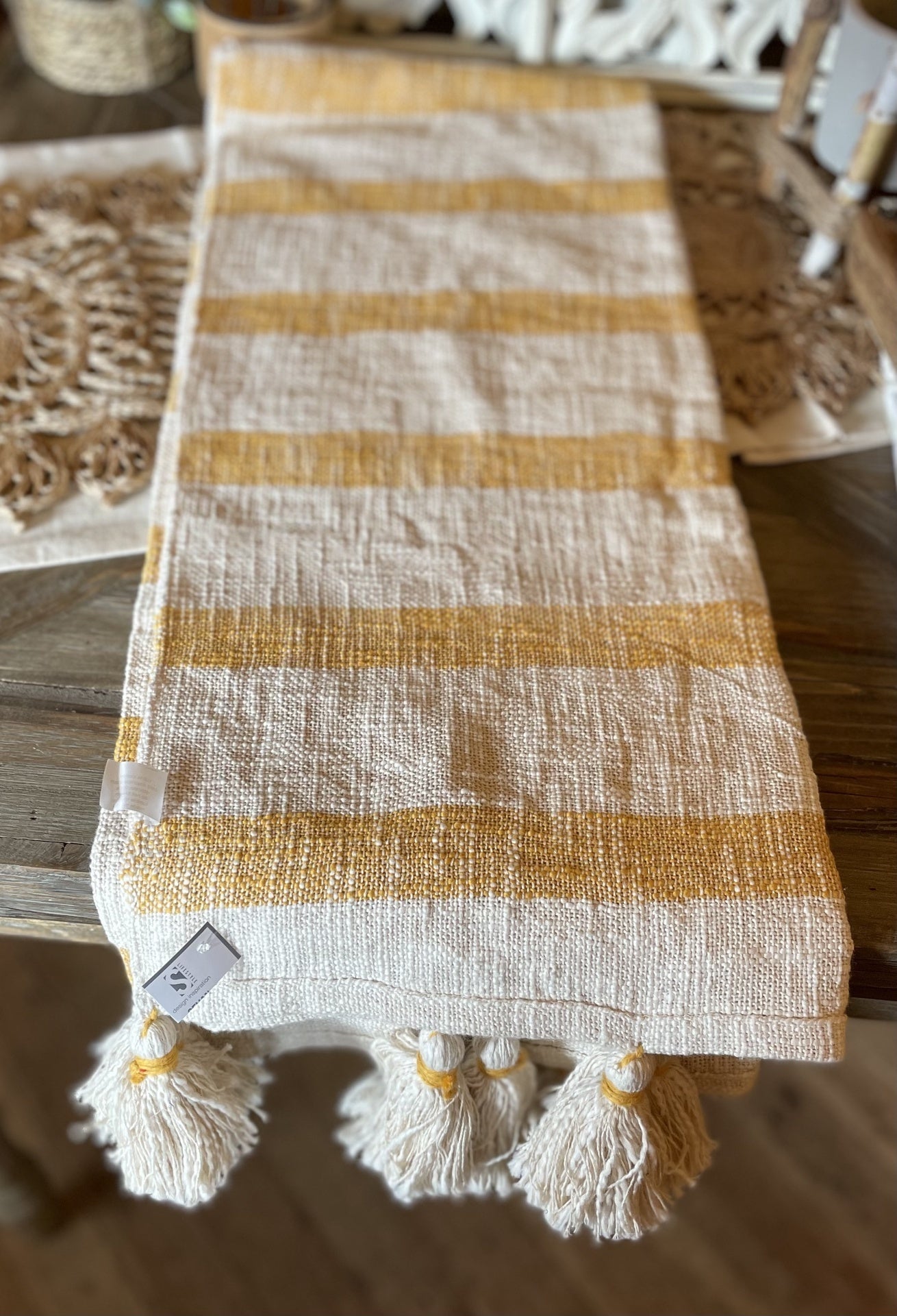 Stripe Tassel Throw Mustard 50x60