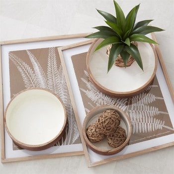 Ribbed Mango Wood Bowl White Center Lg