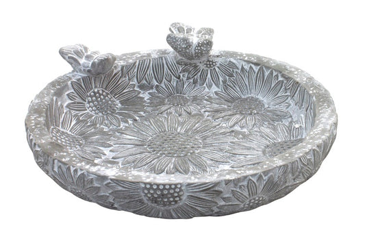White Resin Flower Birdbath