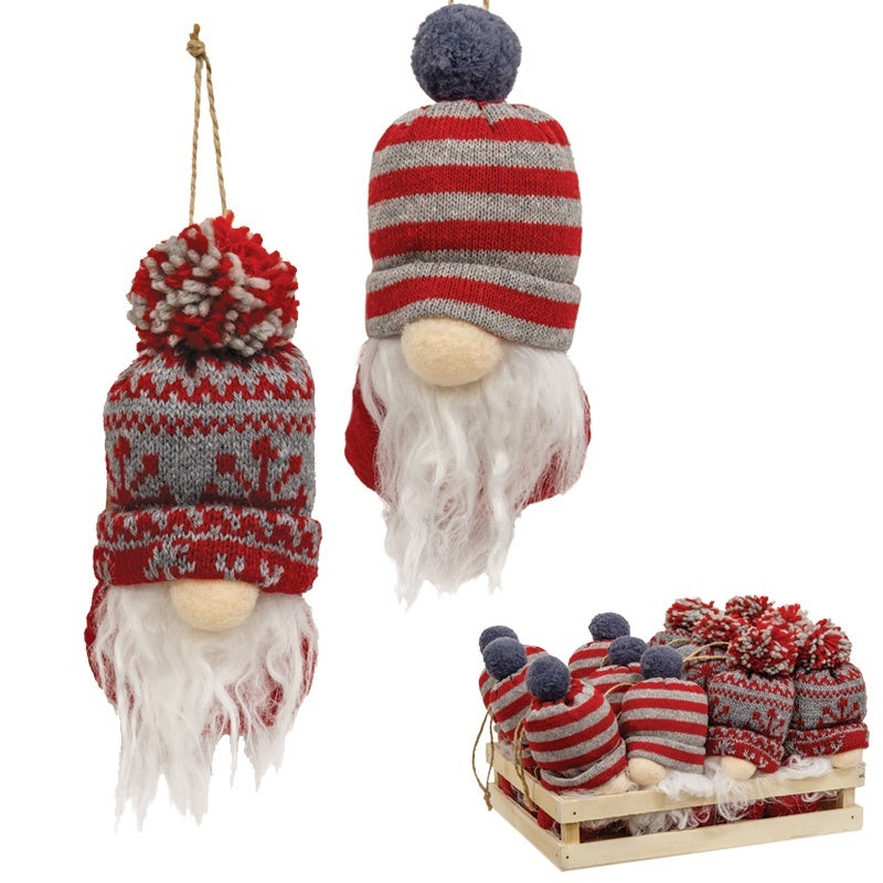 12 pc Nordic Snowflake & Stripe Beanie Hat Gnome Orn