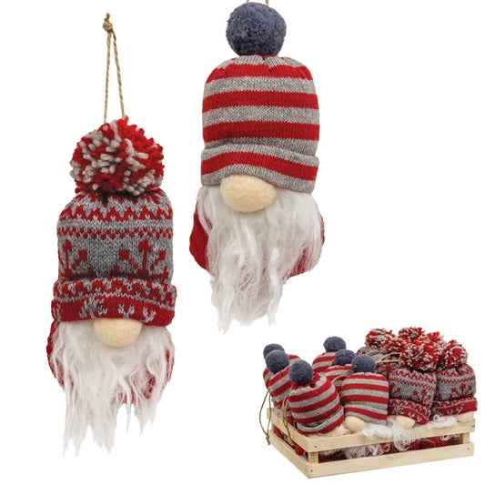 12 pc Nordic Snowflake & Stripe Beanie Hat Gnome Orn