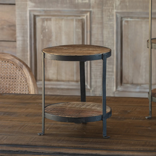 Two Tiered Iron & Rustic Wood Stand