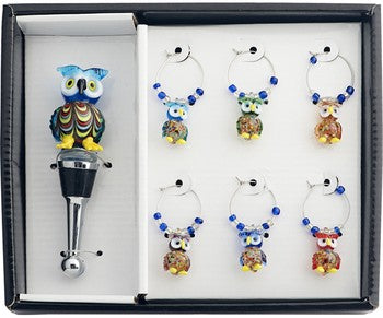Owl Stopper Wine Charm Set