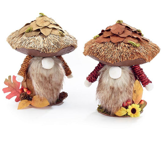 Mushroom Gnome / Dark orange body with light brown sisal hat and brown leaves