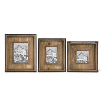 Square Dark Metal Wood Modern Photo 12"