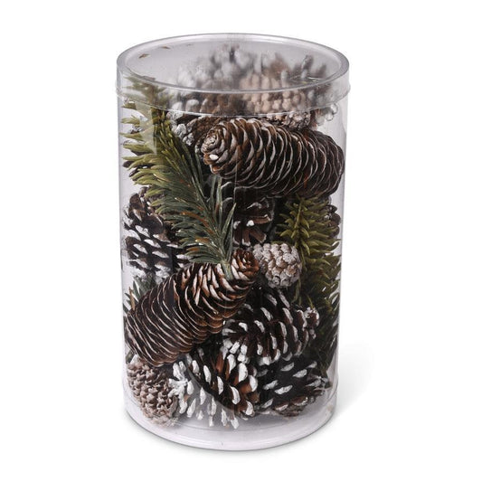 8" Cylinder Snowy Pinecones