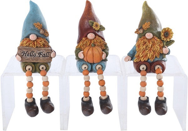 Rsn Leaf Gnome Bead Shelfsitter / Gnome holding sign 'Hello Fall'