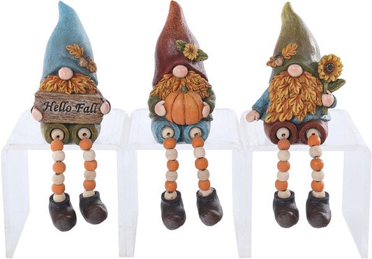 Rsn Leaf Gnome Bead Shelfsitter / Gnome holding sign 'Hello Fall'