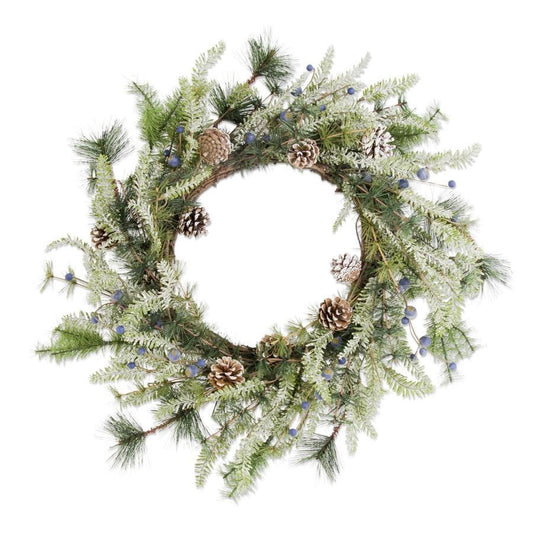 24" Frosted Fir Pine Wreath Blueberries