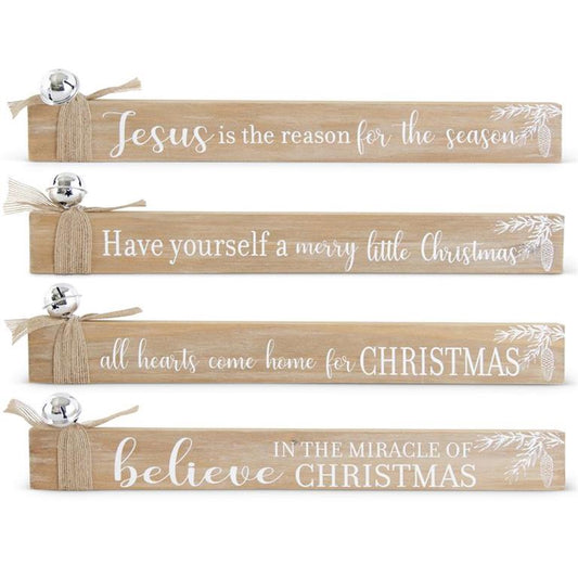 15.75" Wood Xmas Sign Bell & Bu / 'Jesus is the Reason for the Season'