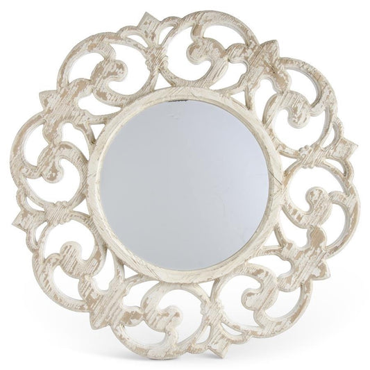 Whitewashed Wood Scroll Mirror 30"