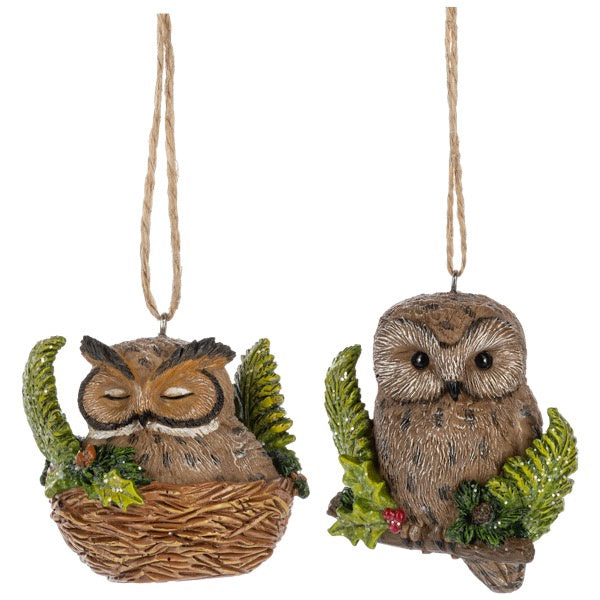 Owl Orn Resin / Owl in nest with eyes closed