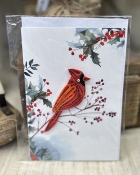 Handmade Quilling Cards Cardinal w Holly
