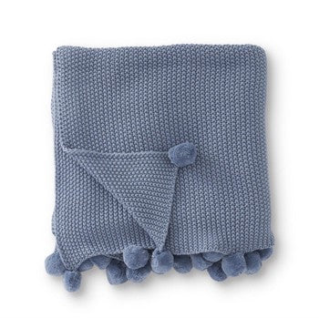 60" Blue Stitch Knit Throw Pompom