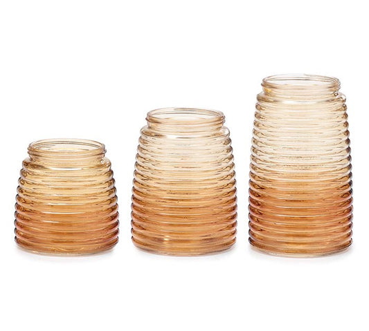 Vase Glass Ribbed Ombre Mustard Med