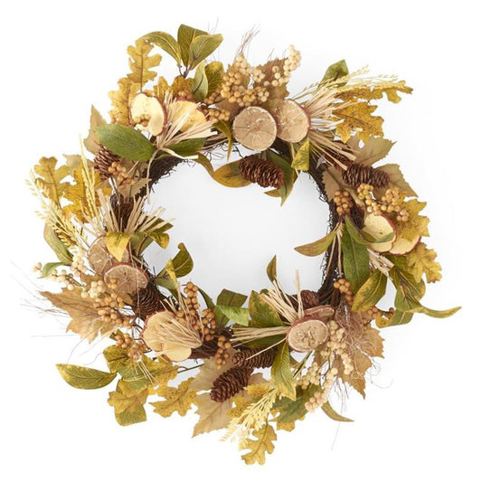 22" Mixed Fall Leaves Wreath Apple Orange