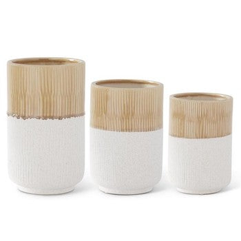 Beige Glazed White Stoneware Pot Med
