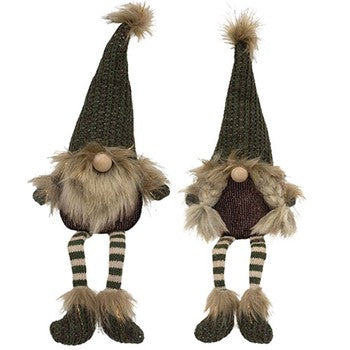 Mr & Mrs Green Knit Dangle Leg Gnome / Beard