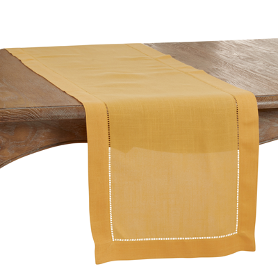 Runner Hemstitched Border Mustard 16x72