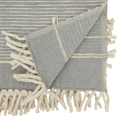 Stripe Chunky Fringe Runner Light Blue 16x72