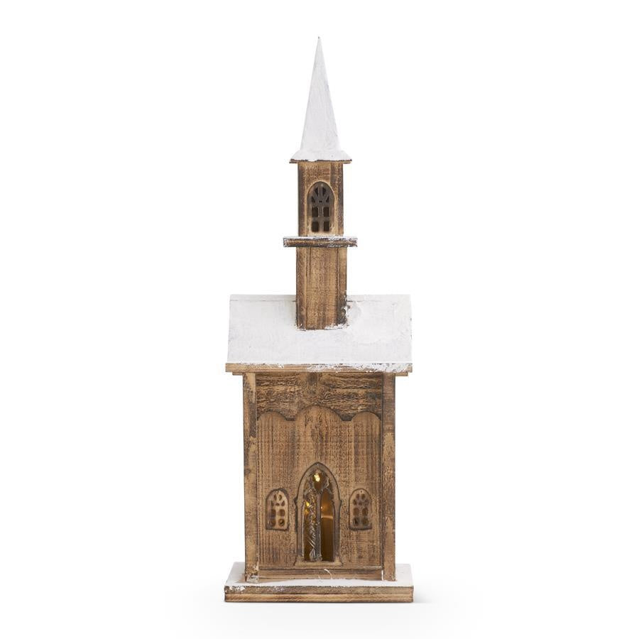Vintage LED Weathered Wood Church Snow