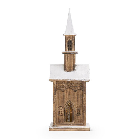 Vintage LED Weathered Wood Church Snow