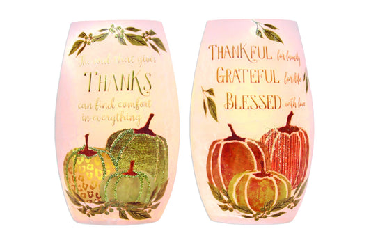 Beautiful Bounty Pre-Lit Vase 3.25x5.25 / 'The soul that give Thanks can find comfort in everything'