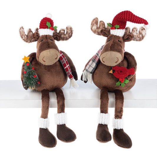 Stuffed Shelfsttr / Moose holding Christmas tree