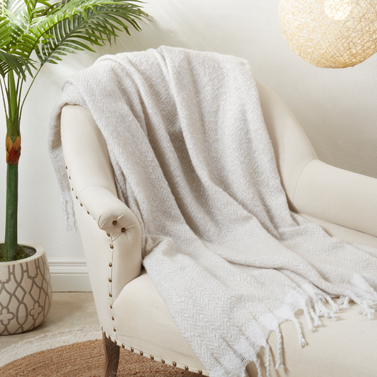 Faux Mohair Herringbone Throw 50x60 Grey