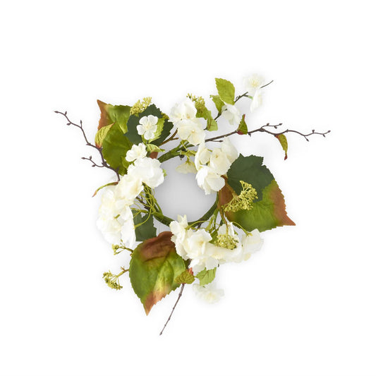 14" White Hydrangea Candle Ring