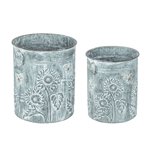 Floral Stamped Metal Can Lg