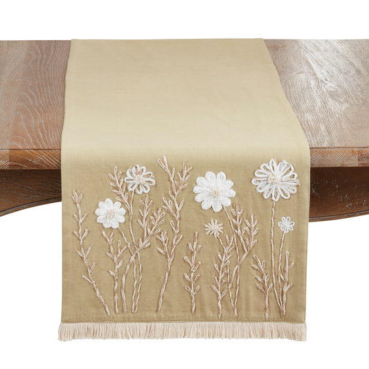 Embroidered Floral Runner Green 16x72