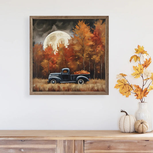 Black Truck Fall Moon 16x16