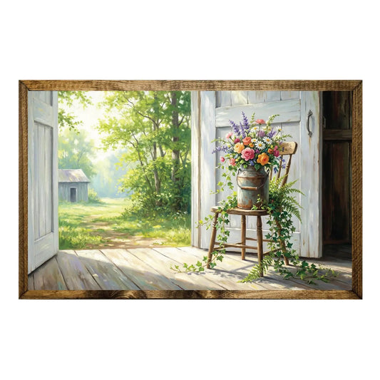 Floral Metal Can in Barn 15x24