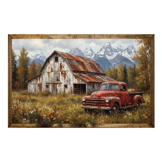 Barn Red Truck Mtn 15x24