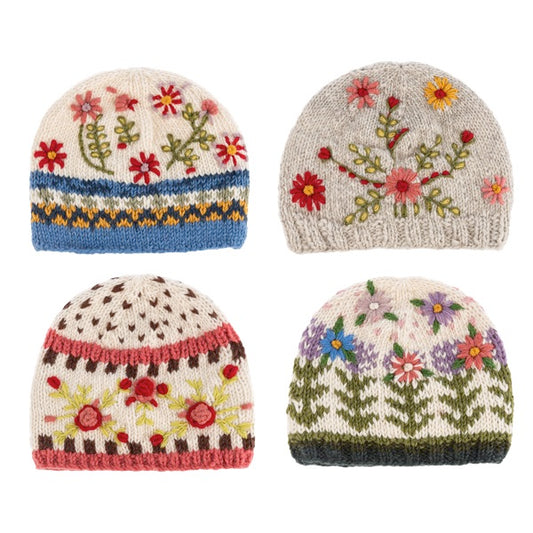 Embroiderd Knit Hat 4-Asst Wool