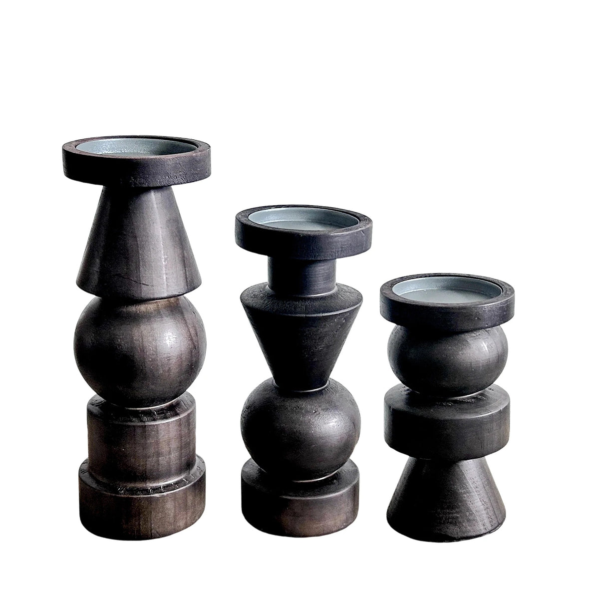 Sm. Geo Wood Candle Holder