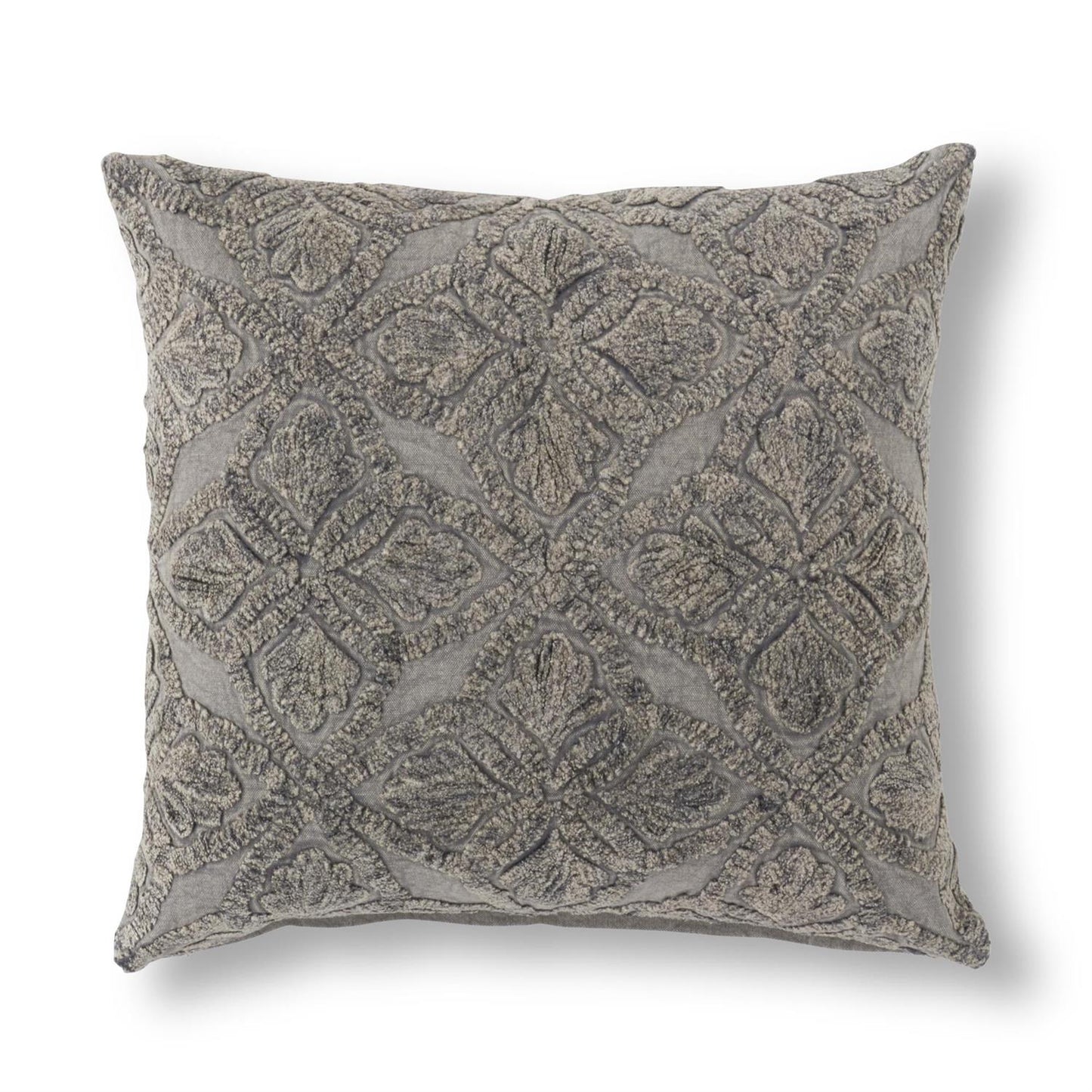 20" Cotton Stone Gray Floral Pillow