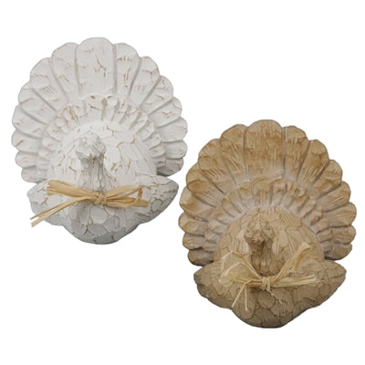 Small Tan White Resin Turkeys / White
