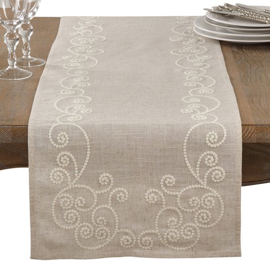 Nat. Swirl Embroidered Runner-16x54