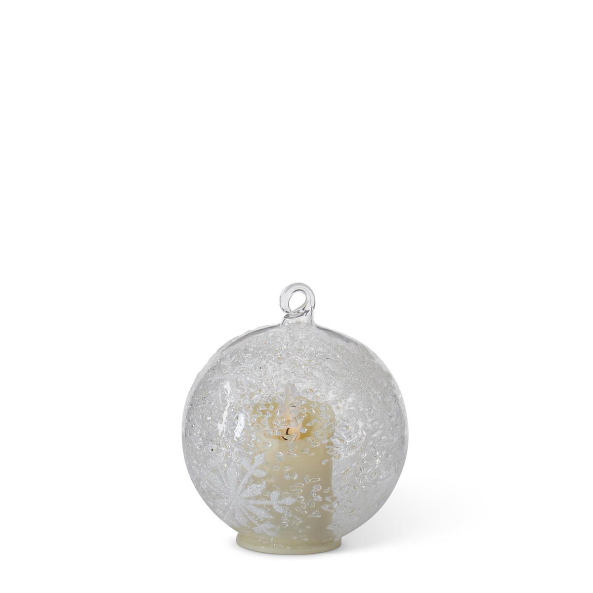 4" Iced Clear Glass White Snowflakes LED Flicker