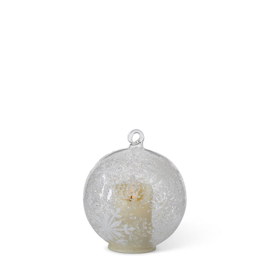4" Iced Clear Glass White Snowflakes LED Flicker