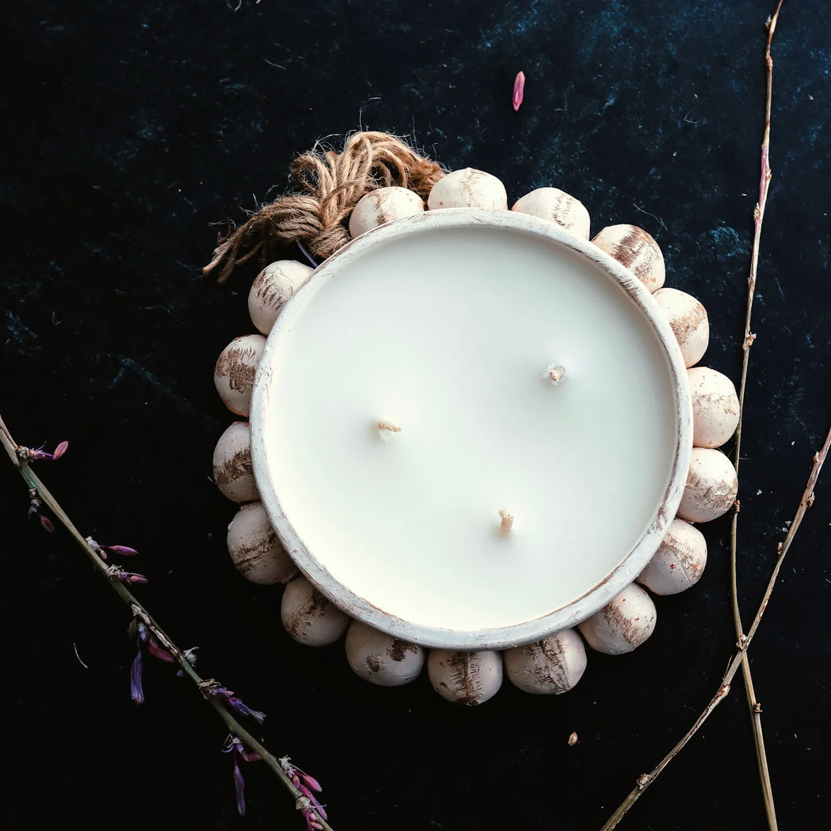3 Wick Pottery Bowl Round Tassel-Apple Maple Bourbon