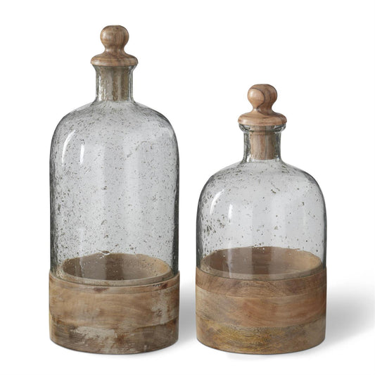 Bubble Glass Cloches Wood Stopper Lg