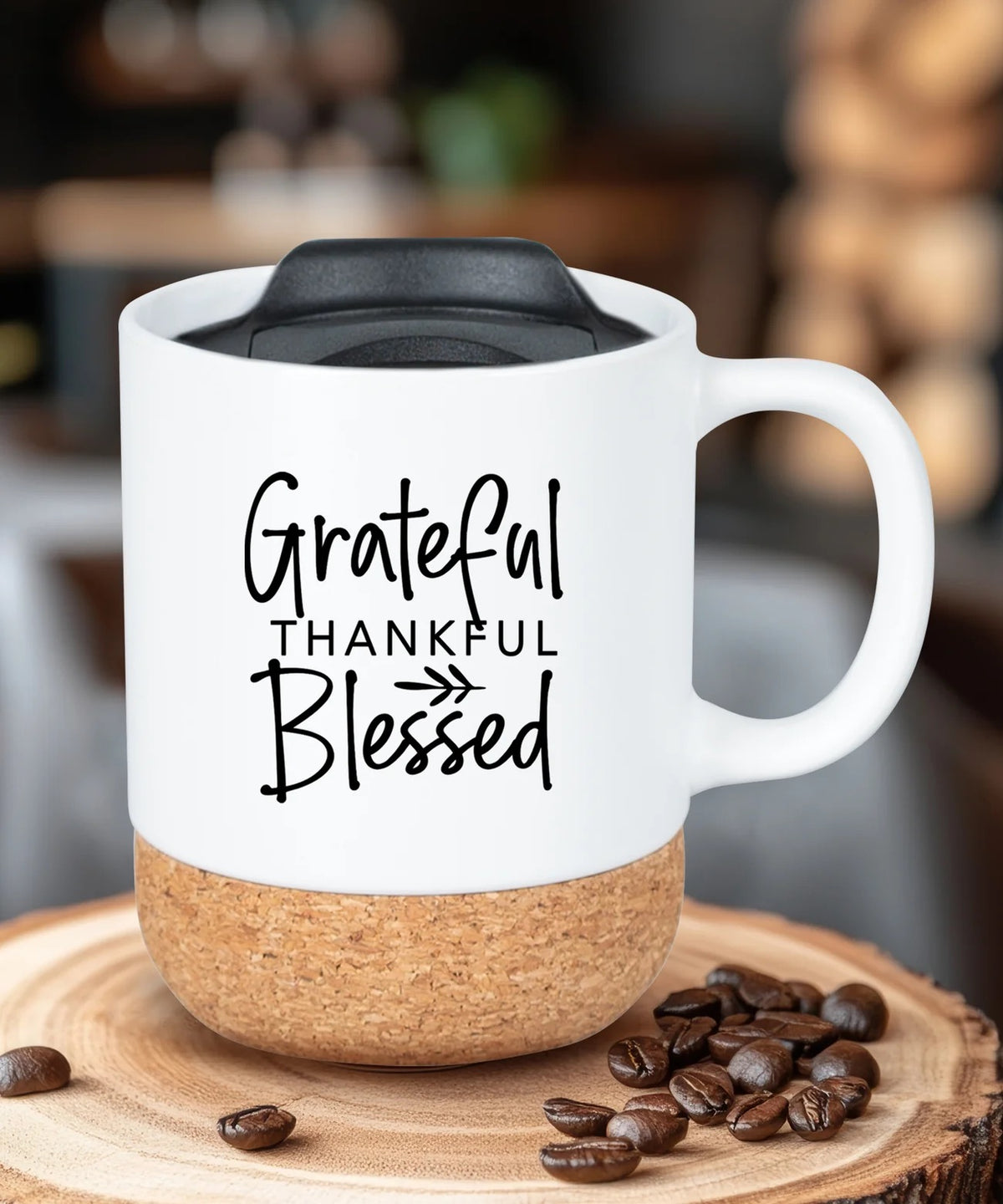 Grateful Thankful Blessed Cork Bottom Mug
