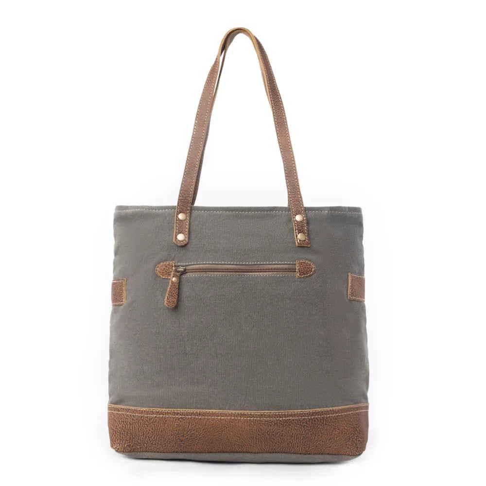 Side Floral Print Canvas Tote Bag