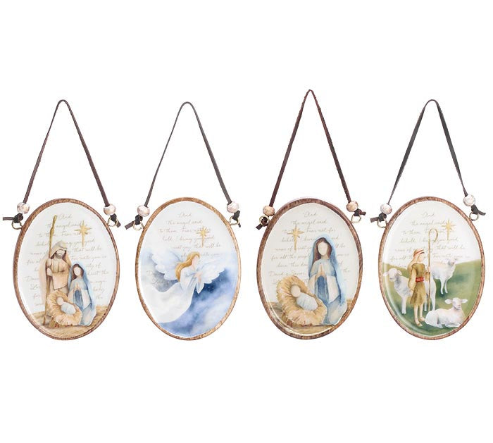 Oval Religious Ornament, Mango Wood - 4 Asst