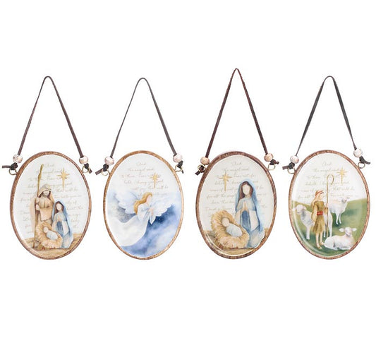 Oval Religious Ornament, Mango Wood - 4 Asst